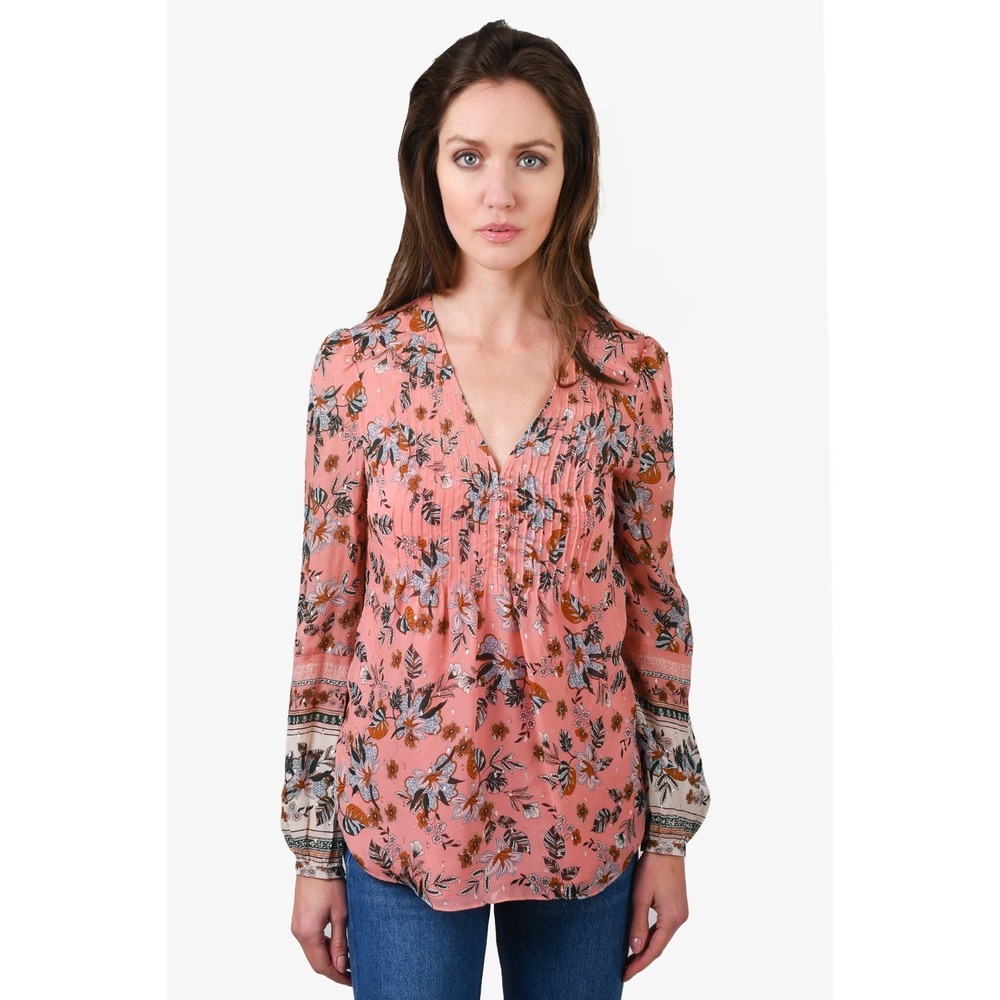 Veronica Beard Lowell Pink Floral Long Sleeve Silk Blend Blouse Size 6 NWT $395